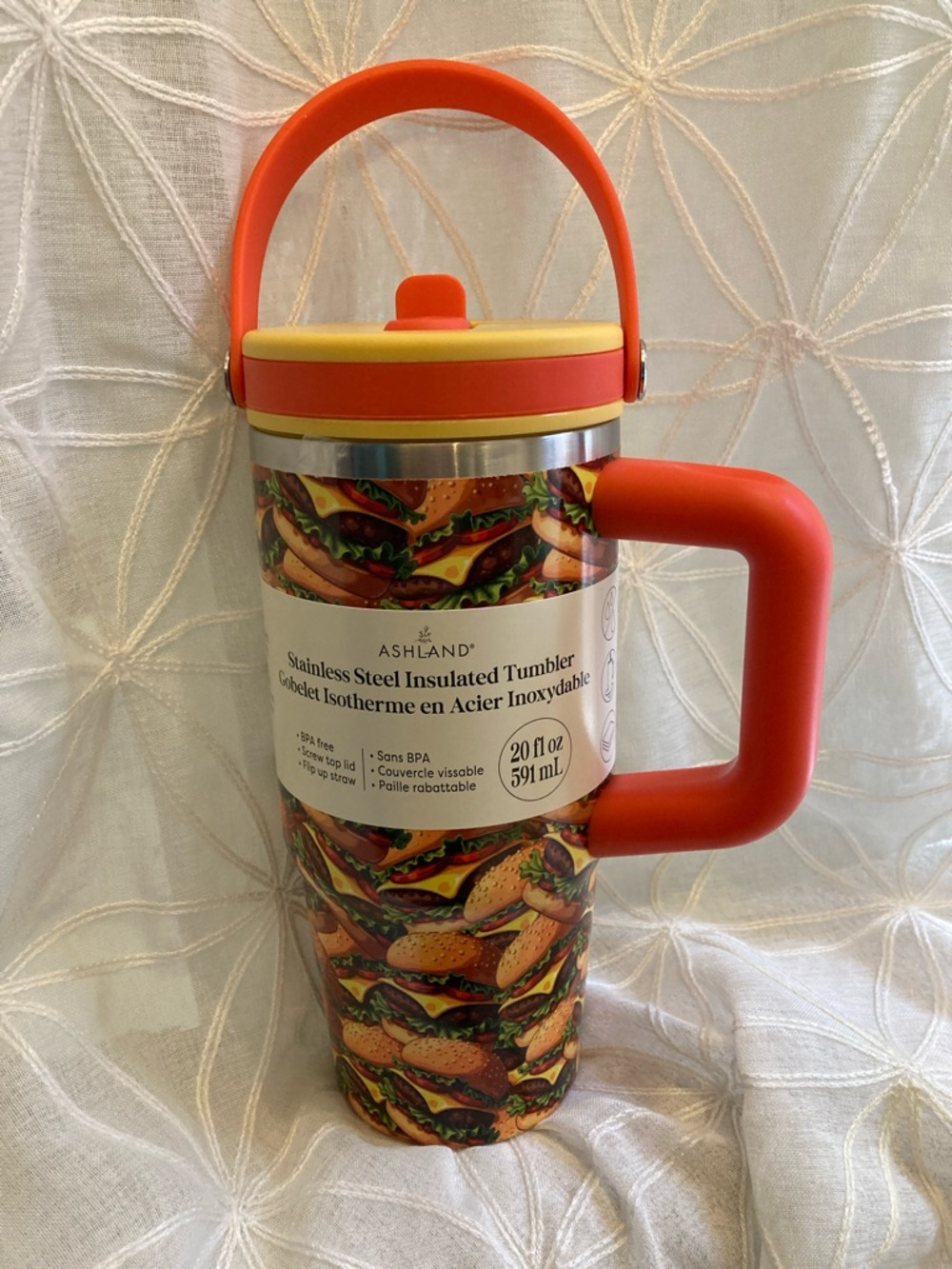 Ashland Orange and Yellow Stainless Steel Insulated Tumbler with Burger Print